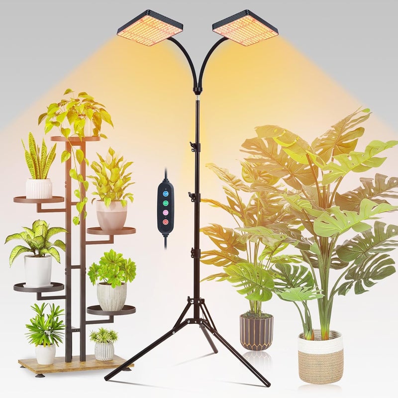 FECiDA 2-Head Grow Light with Stand 50W, 2025 Grow Lights for Indoor Plants, Full Spectrum LED Plant Grow Light for Houseplants, Bonsai Tree, 4,8,12,16 Hr Timer and 360° Gooseneck - Image 1
